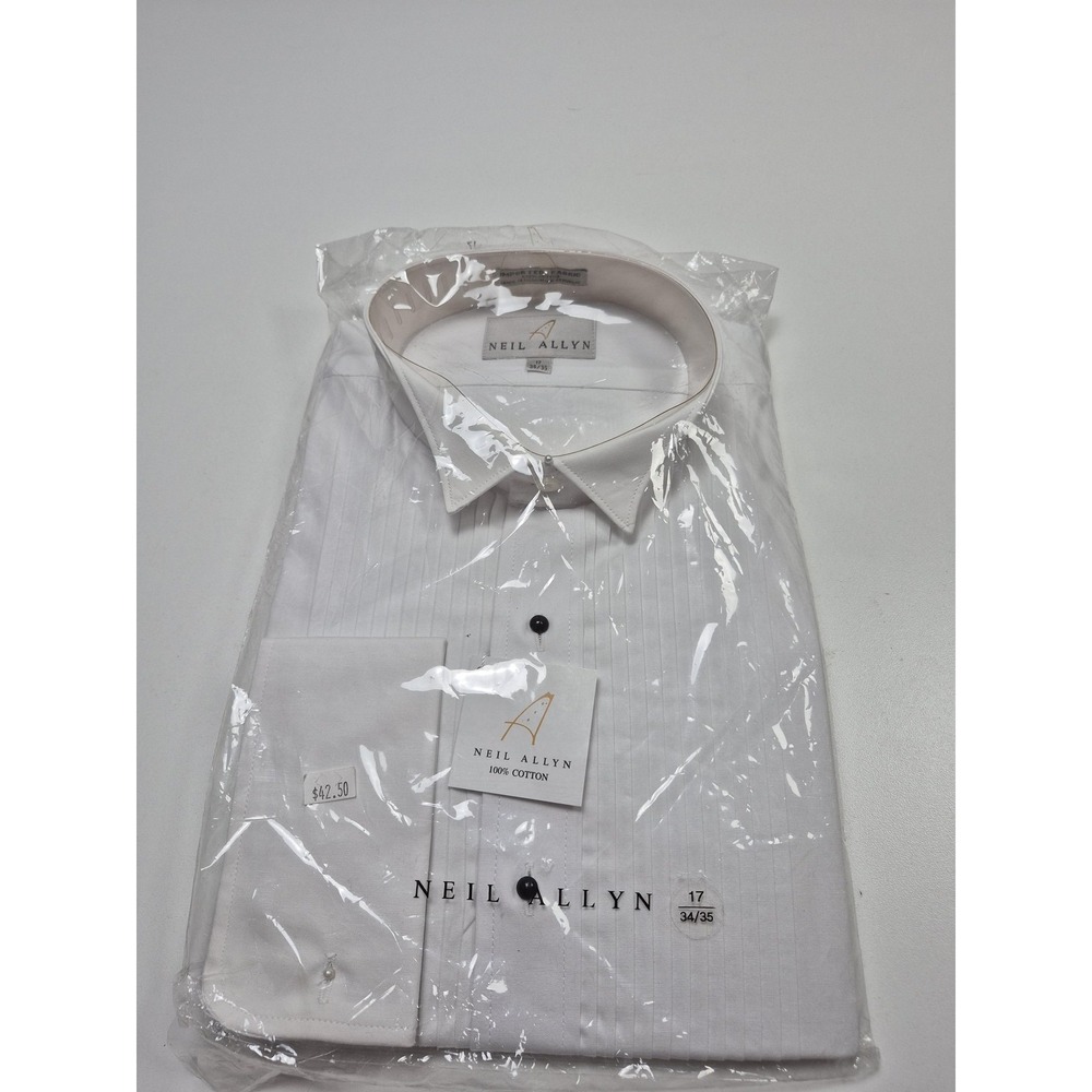 Neil Allyn Dress Shirt Mens 17 34/35 White Pleated French Cuff Formal Tuxedo